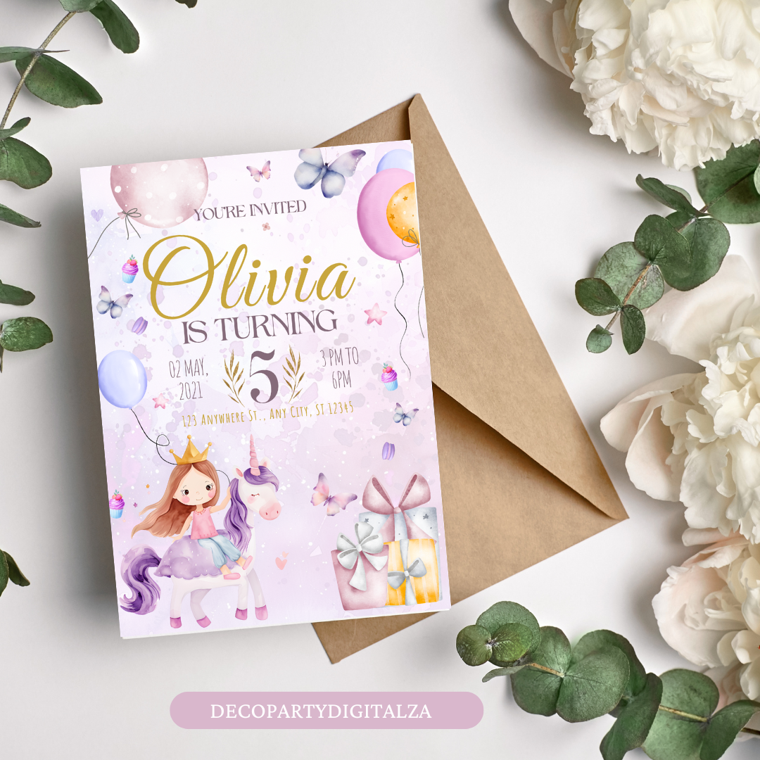 Unicorn Party Invitation Template Editable in Canva | Magical Kids Birthday Invitation Printable Unicorn Birthday Invite