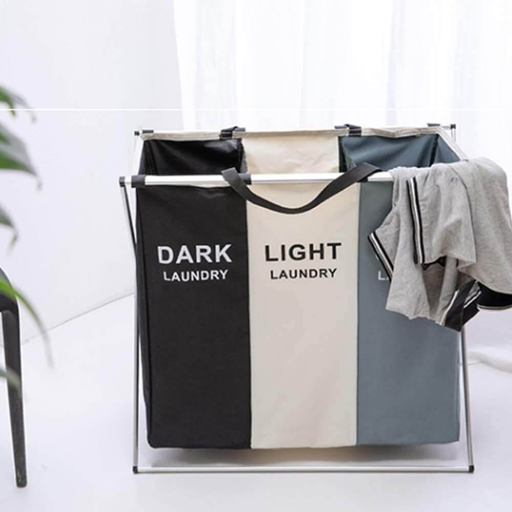 3 Compartment Laundry Hamper Collapsible Aluminium Basket