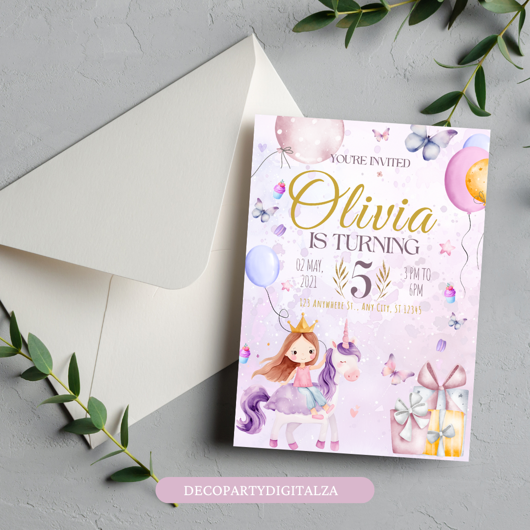 Unicorn Party Invitation Template Editable in Canva | Magical Kids Birthday Invitation Printable Unicorn Birthday Invite