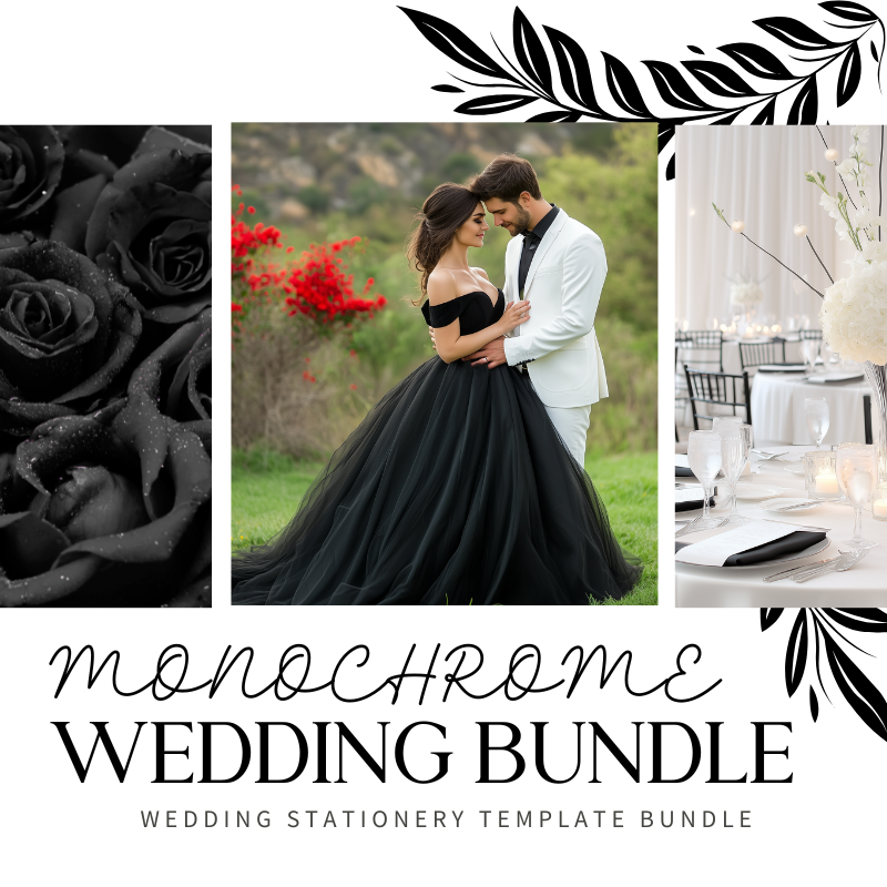 Monochrome Minimalist Wedding Theme Printable Template | Canva Templates