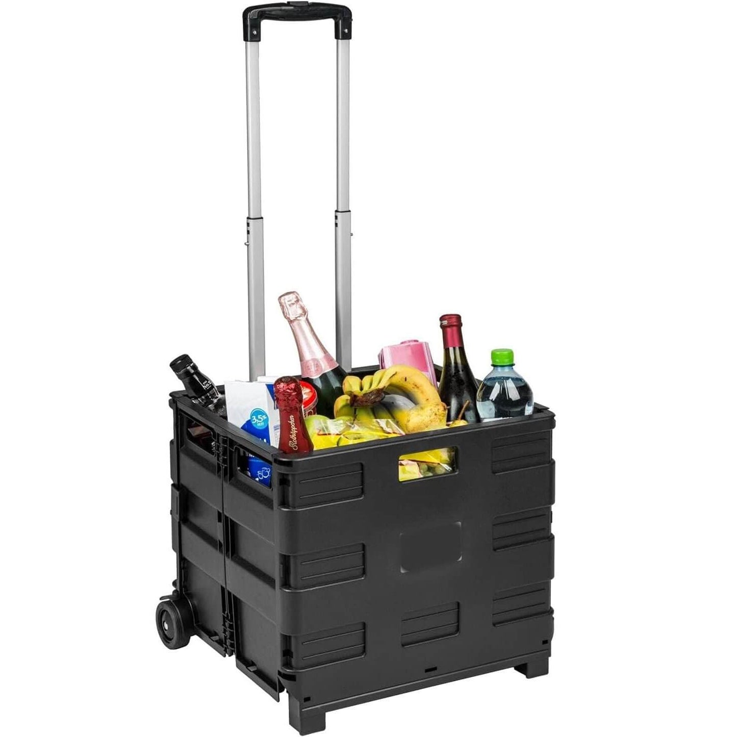 50L Black Collapsible Rolling Utility Crate