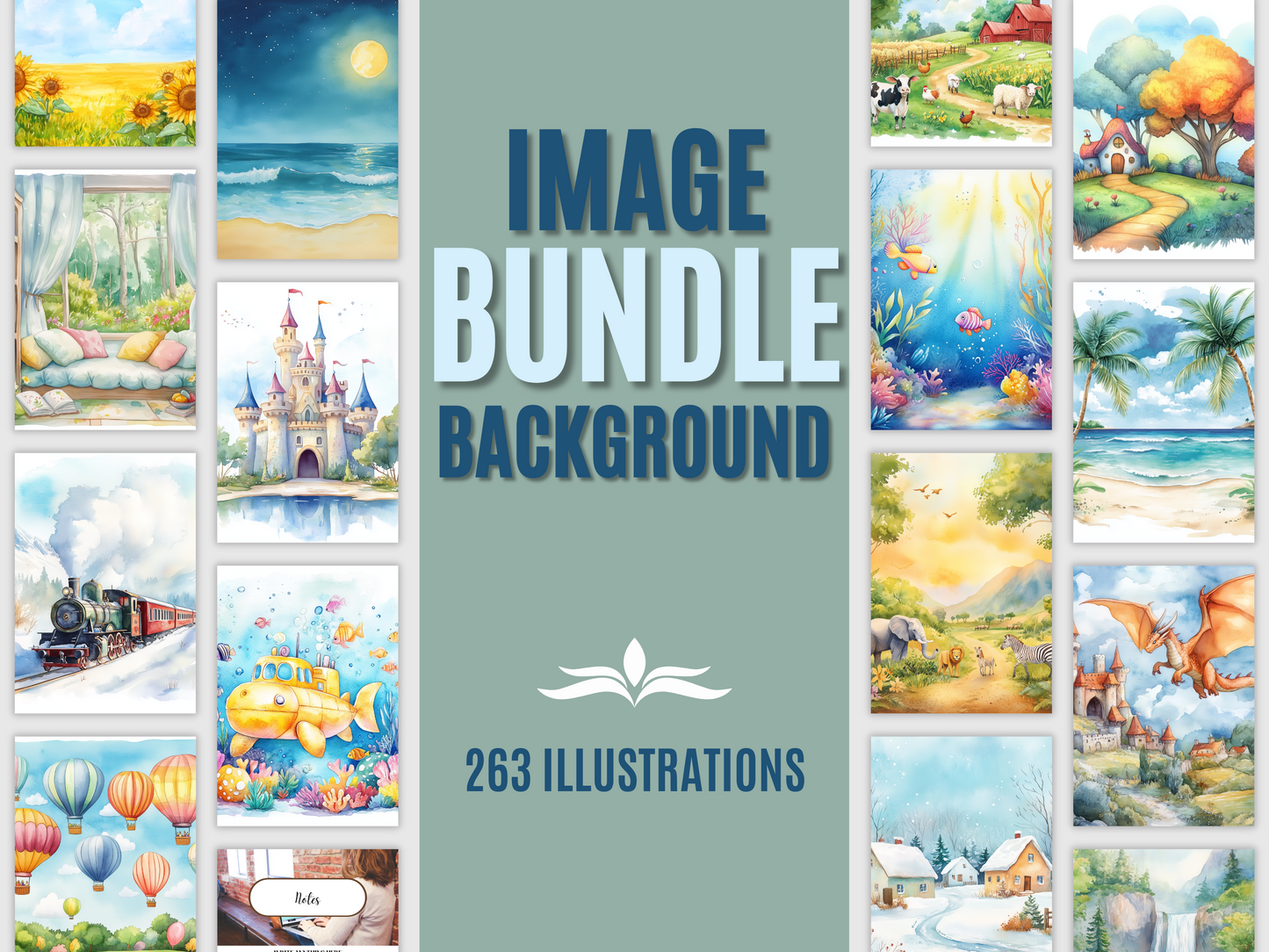 263 Watercolor Background Illustrations Bundle Royalty-Free Art for Kids' Book Designs| Digital Art Creations