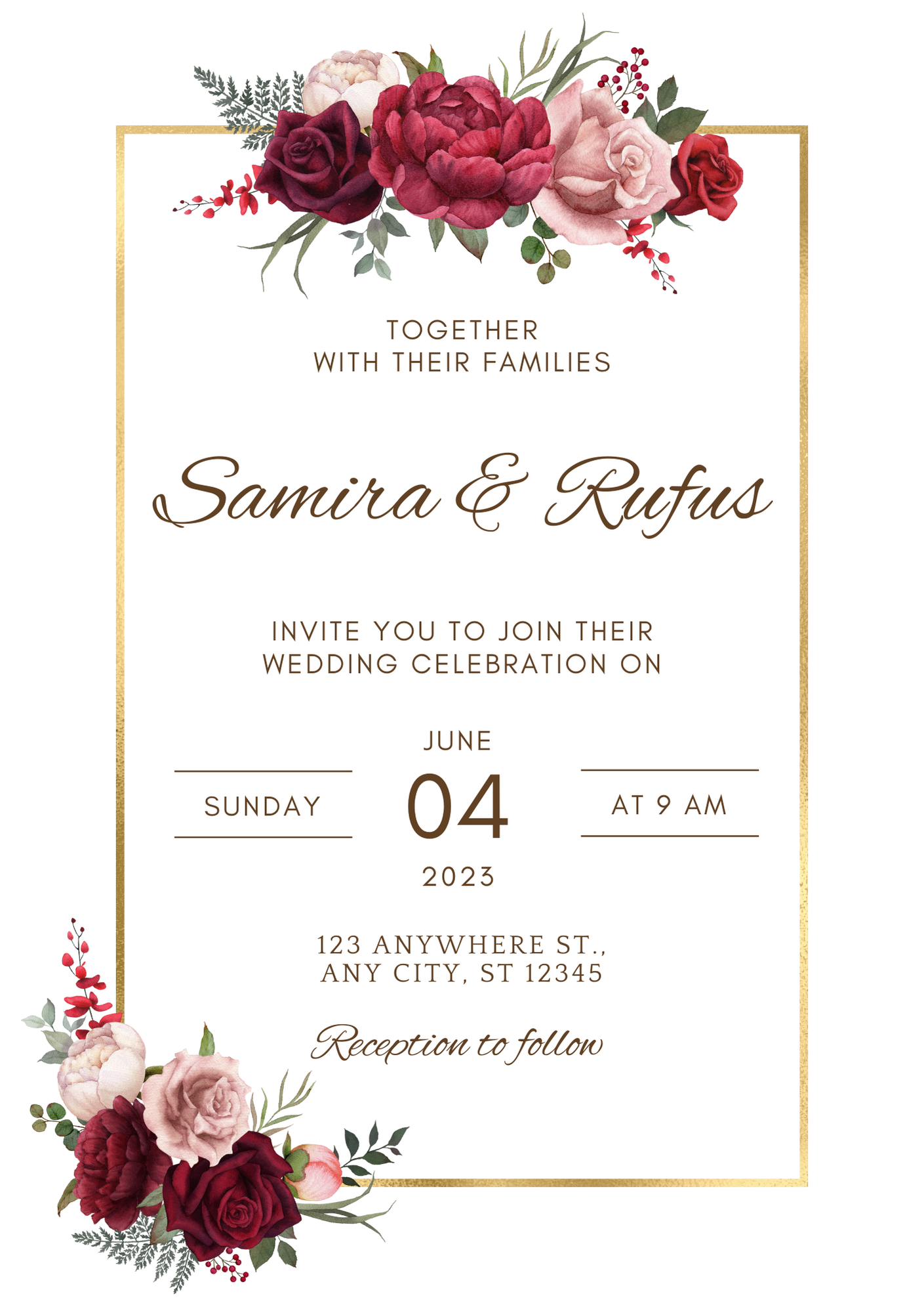 Burgundy Wedding Invitation & Save the Date Template Editable in Canva |Elegant Floral Wedding Set Printable Digital Invitation