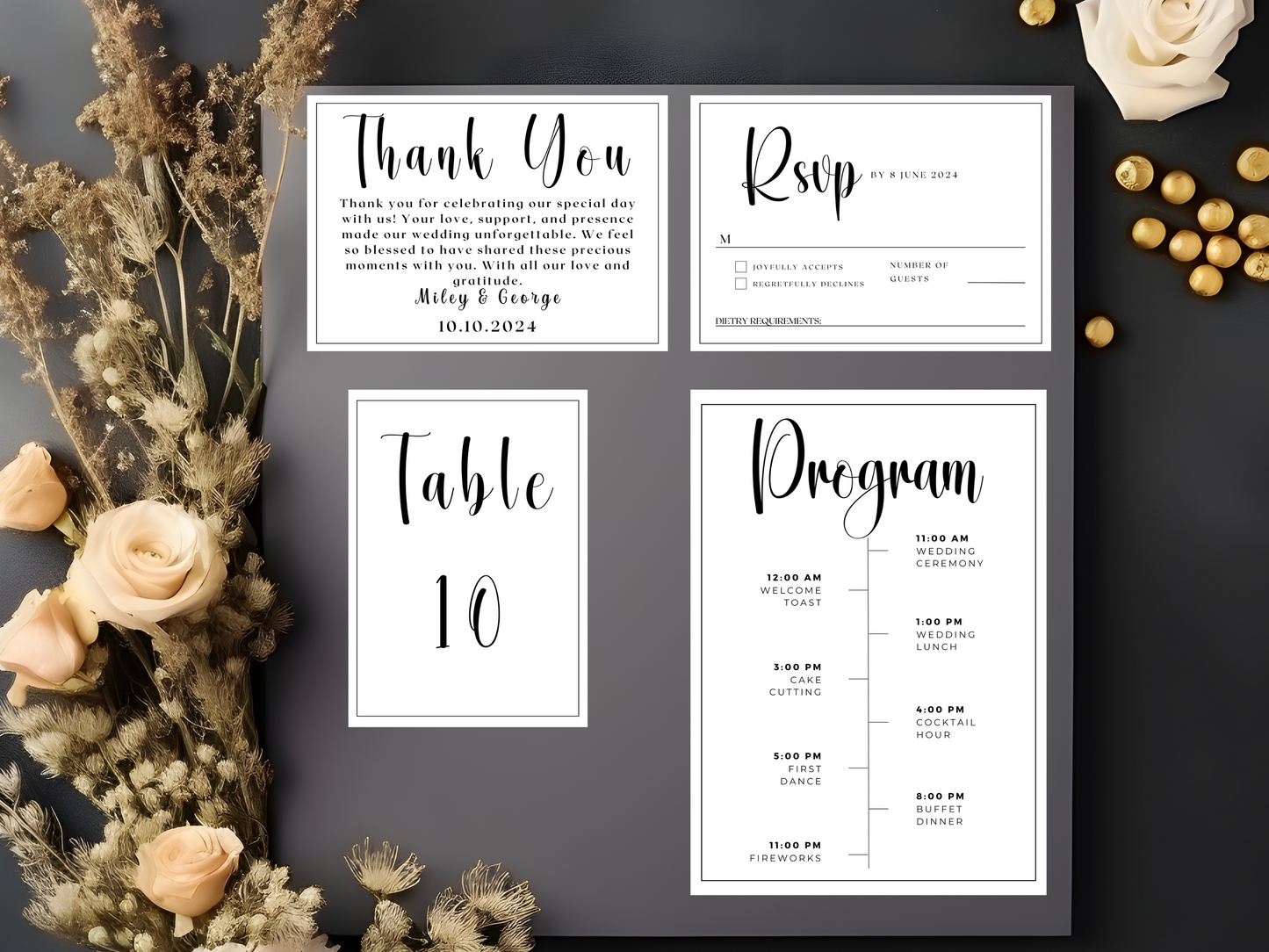 Monochrome Minimalist Wedding Theme Printable Template | Canva Templates