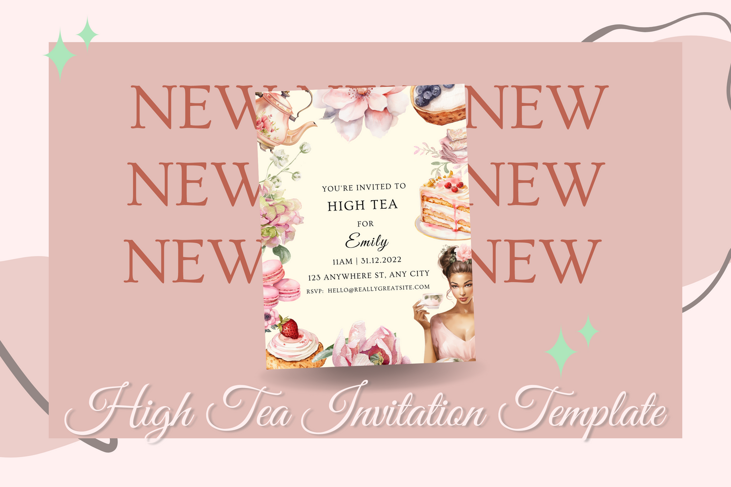 High Tea Party Invitation Template Editable in Canva | Elegant Tea Party Invitation Printable Afternoon Tea Invite
