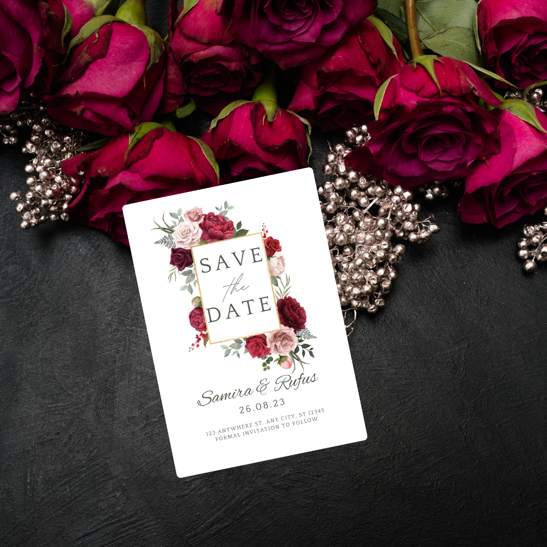 Burgundy Wedding Invitation & Save the Date Template Editable in Canva |Elegant Floral Wedding Set Printable Digital Invitation