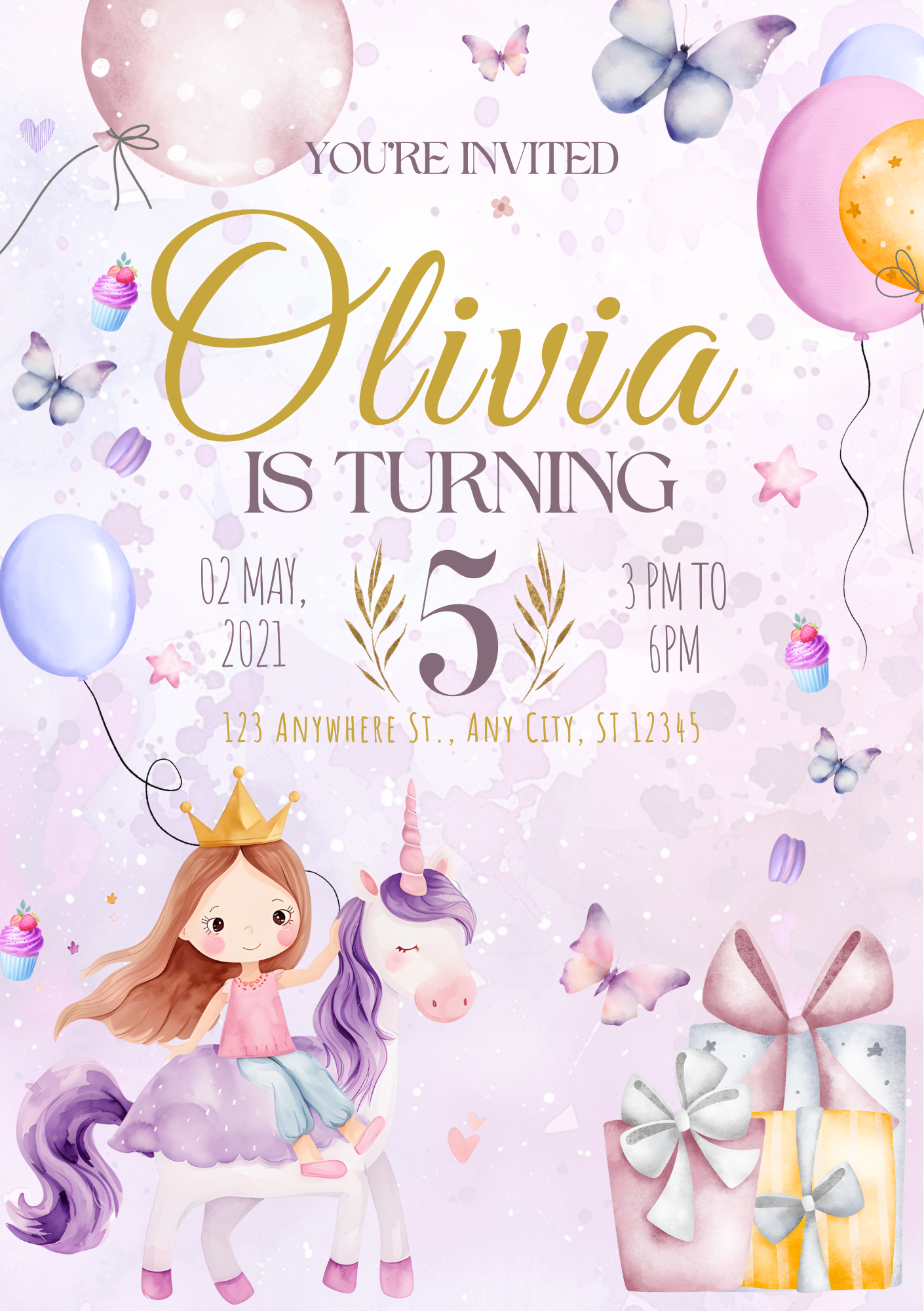 Unicorn Party Invitation Template Editable in Canva | Magical Kids Birthday Invitation Printable Unicorn Birthday Invite