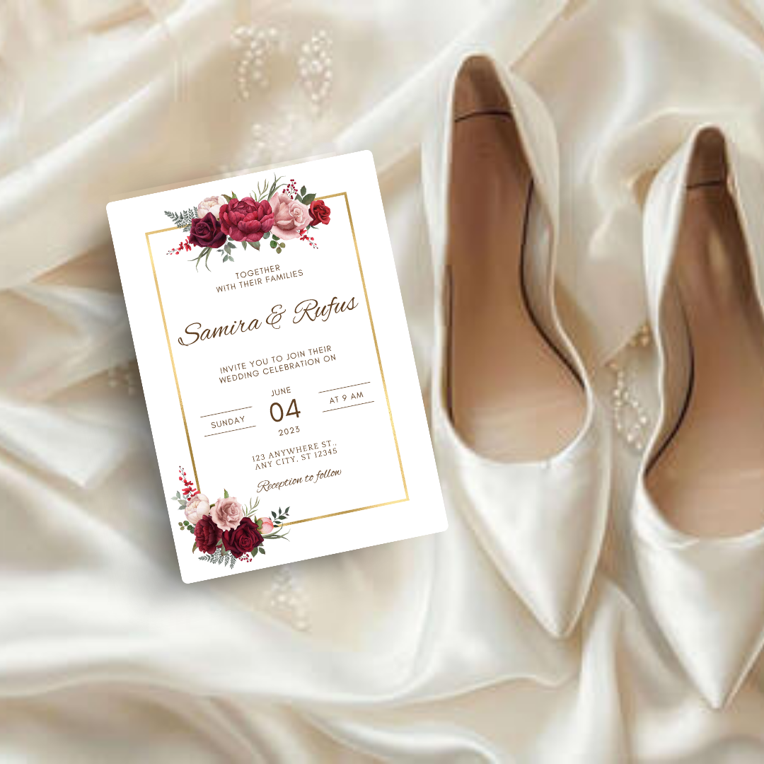 Burgundy Wedding Invitation & Save the Date Template Editable in Canva |Elegant Floral Wedding Set Printable Digital Invitation
