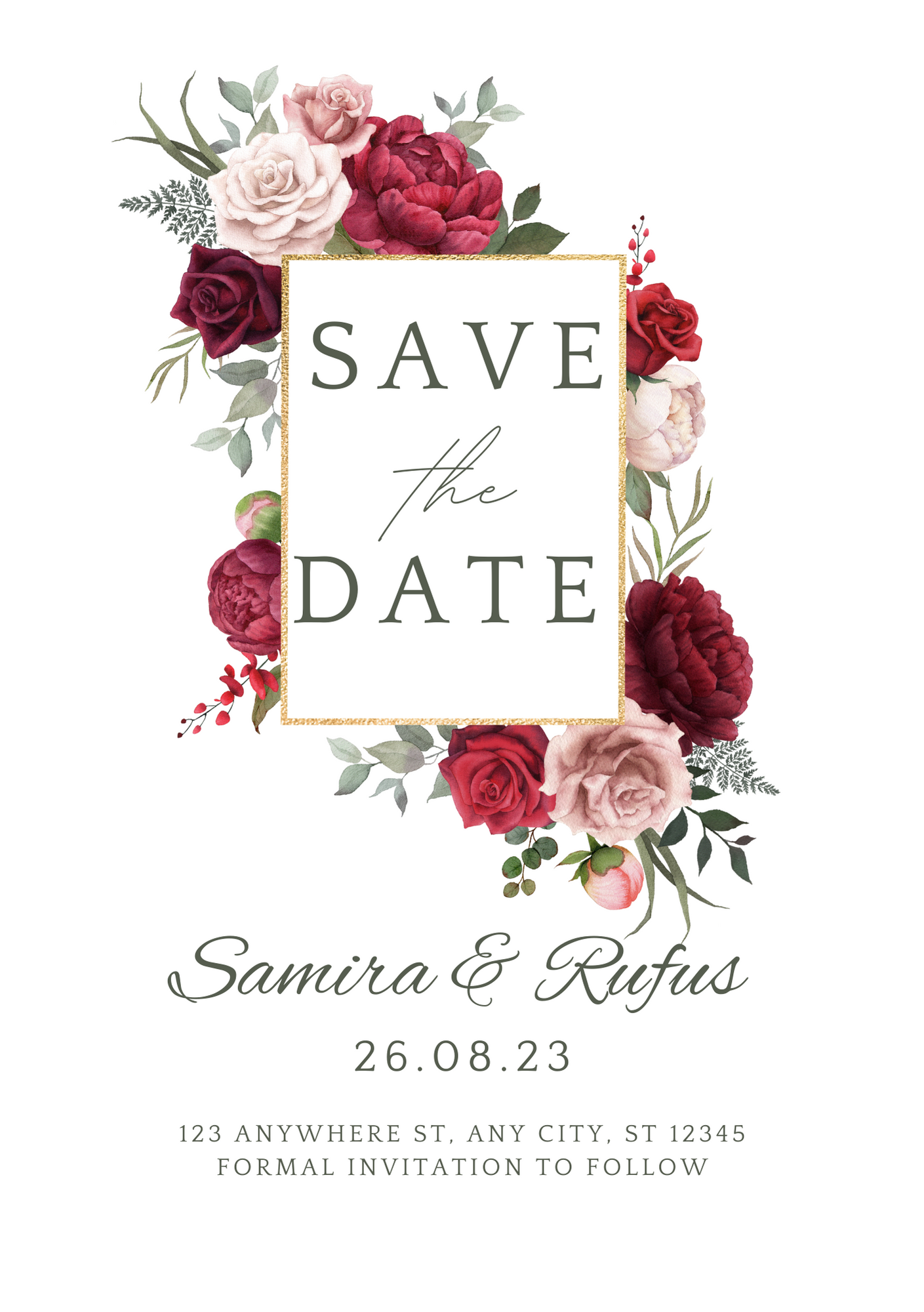 Burgundy Wedding Invitation & Save the Date Template Editable in Canva |Elegant Floral Wedding Set Printable Digital Invitation