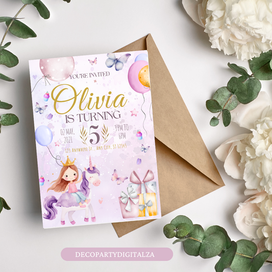 Unicorn Party Invitation Template Editable in Canva | Magical Kids Birthday Invitation Printable Unicorn Birthday Invite