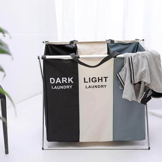 3 Compartment Laundry Hamper Collapsible Aluminium Basket