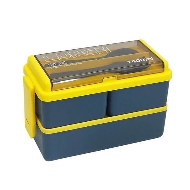 4 In 1 Double Layer Plastic Lunch Box With Cutlery Set