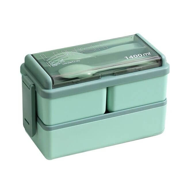 4 In 1 Double Layer Plastic Lunch Box With Cutlery Set