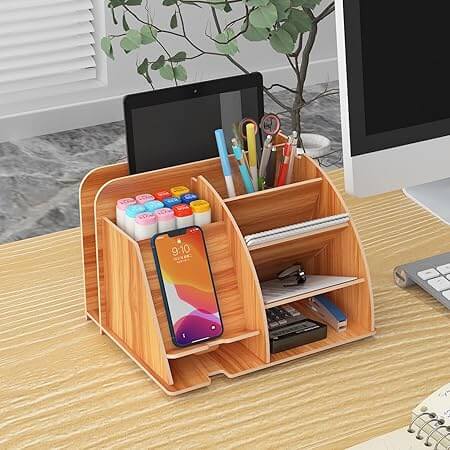 8 Compartment Wooden Desktop Organizer