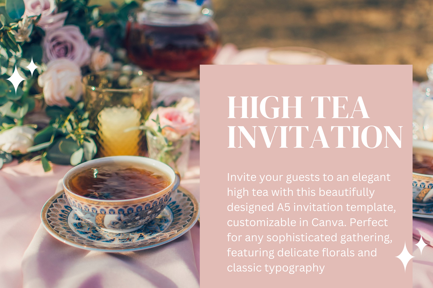 High Tea Party Invitation Template Editable in Canva | Elegant Tea Party Invitation Printable Afternoon Tea Invite
